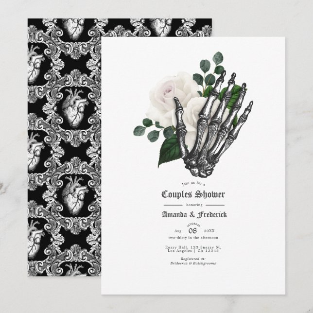 White Floral Gothic Wedding Couples Shower Invitation (Front/Back)