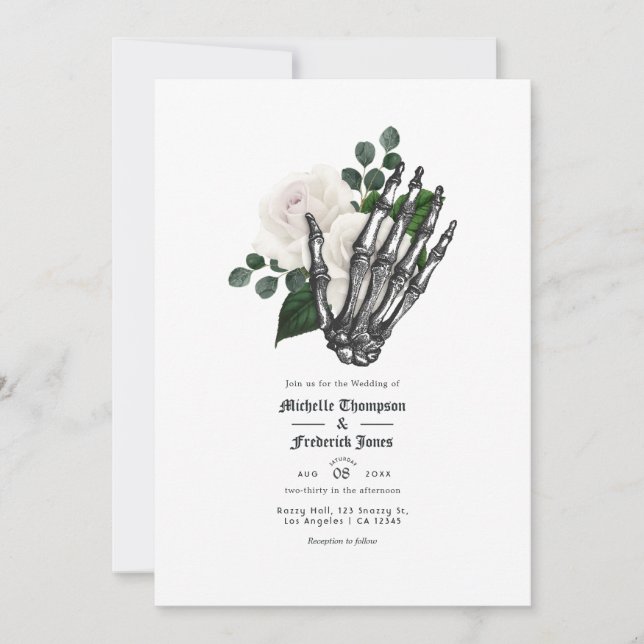 White Floral Gothic Wedding Invitation (Front)