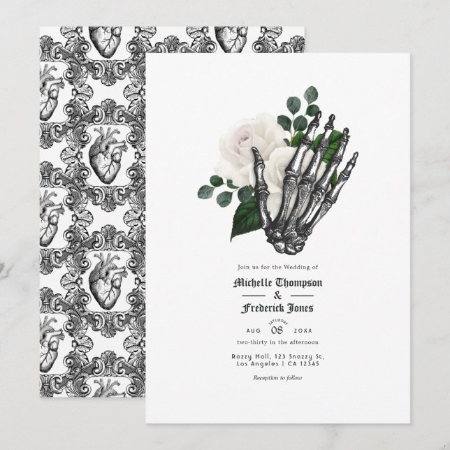 White Floral Gothic Wedding Invitation (Front/Back)