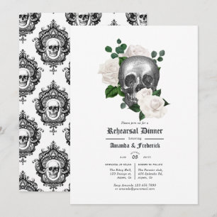 White Floral Gothic Wedding Rehearsal Dinner Invitation