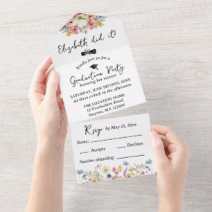 White Floral Graduation Party All in One Invitation