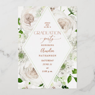 White Floral Graduation Party Foil Invitation