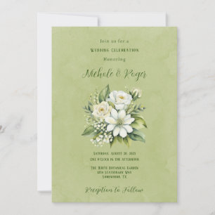 White Floral Green Painted Wedding Celebration Invitation