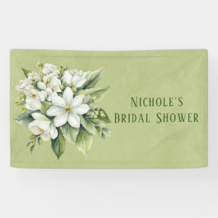 White Floral Green Watercolor Bridal Shower Banner