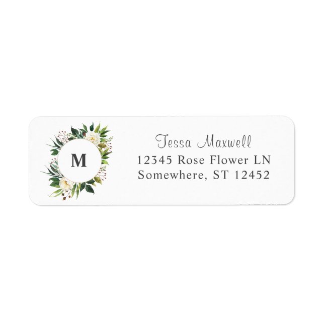 White Floral & Greenery 3 Return Address Label (Front)