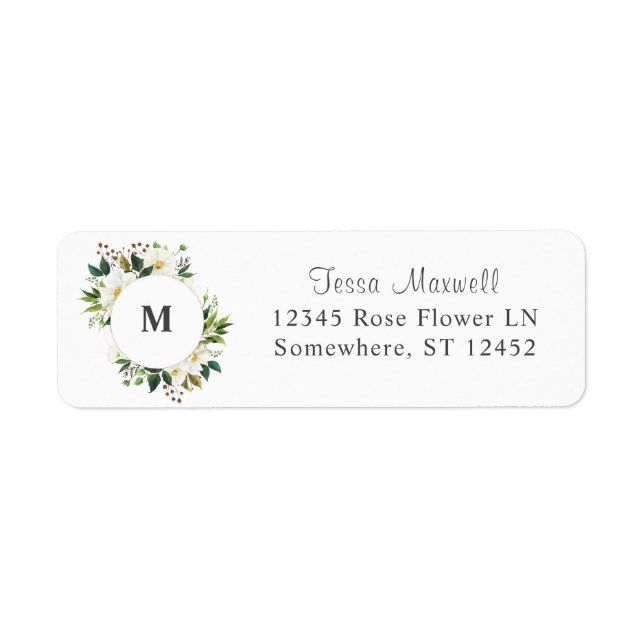 White Floral & Greenery 4 Return Address Label (Front)