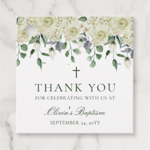 White Floral Greenery Baptism Thank You Favour Favour Tags