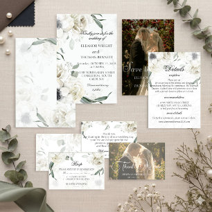White Floral Greenery Botanical Wedding Invitation