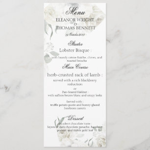 White Floral Greenery Botanical Wedding Menu Cards