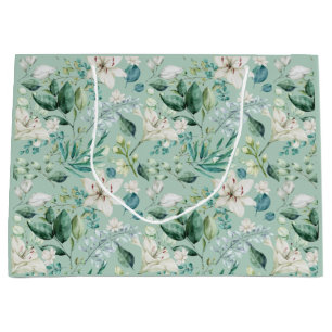 White Floral Greenery Bridal Shower Wedding  Large Gift Bag