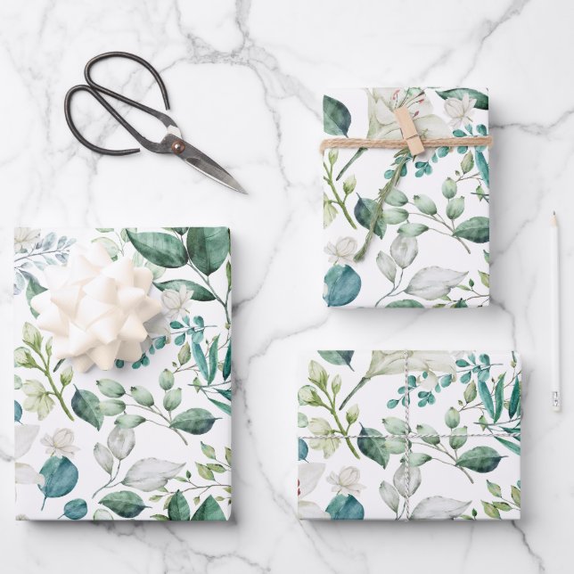 White Floral Greenery Bridal Shower Wedding  Wrapping Paper Sheet (Front)