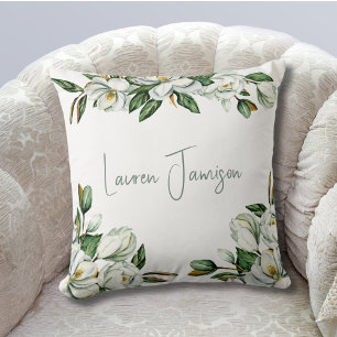 White Floral Greenery Cushion