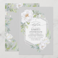White Floral Greenery Elegant Baptism
