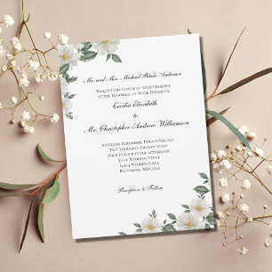 White Floral Greenery Elegant Formal Wedding Invitation