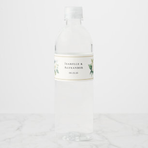 White Floral Greenery Elegant Personalised Wedding Water Bottle Label