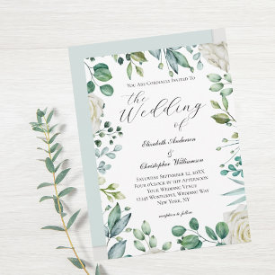 White Floral Greenery Eucalyptus Elegant Wedding Invitation