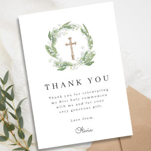 White Floral Greenery First Communion Thank You Card