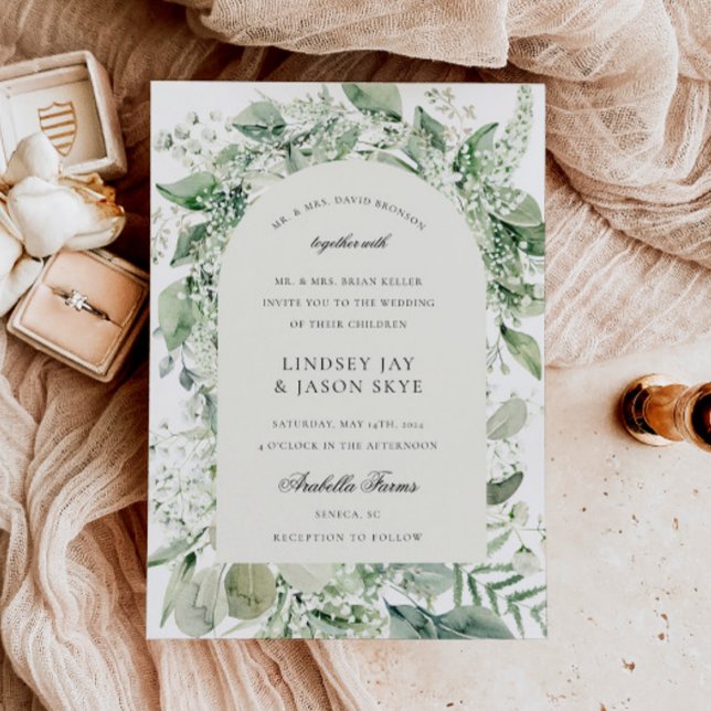 White Floral Greenery Foliage Boho Arch Wedding Invitation (Creator Uploaded)
