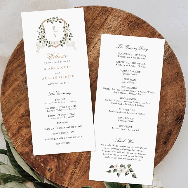 White Floral Greenery Ivy Crest Sage Wedding Programme (Creator Uploaded)