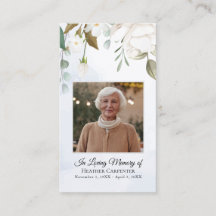 White Floral Greenery Laminated Photo Funeral Card