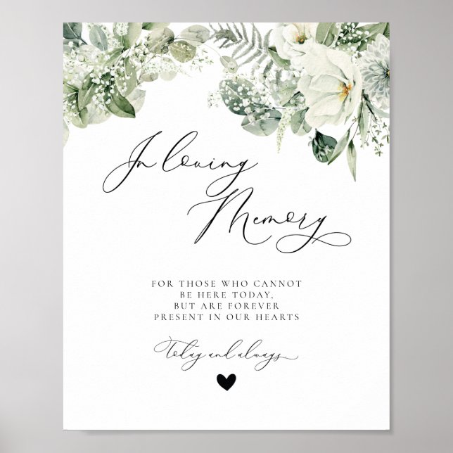 White Floral Greenery Memorial Wedding Sign (Front)