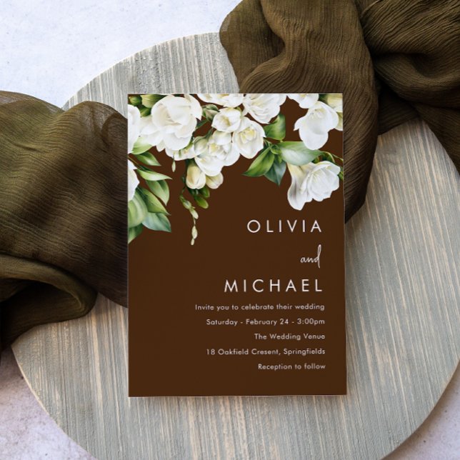 White Floral Greenery Modern Wedding Invitation (Creator Uploaded)