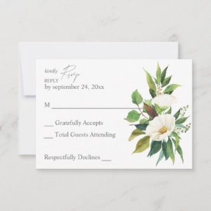 White Floral & Greenery no Meal RSVP Card