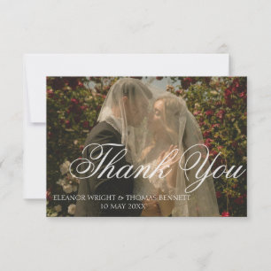 White Floral Greenery Photo Wedding Thank You Card