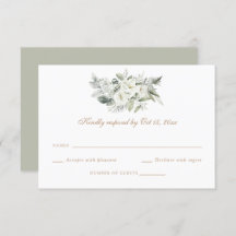 White Floral Greenery Sage Wedding RSVP Card