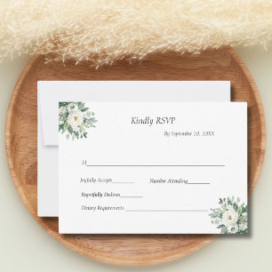 White Floral Greenery Traditional Formal Wedding RSVP Card
