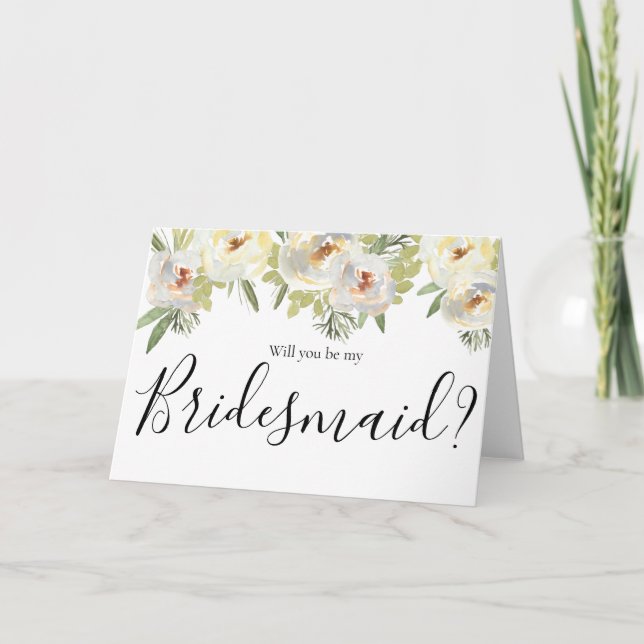White floral greenery wedding bridemaid card (Front)