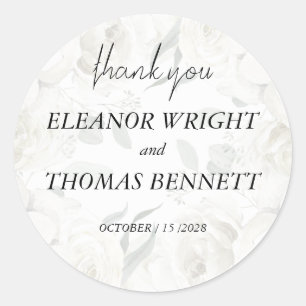 White Floral Greenery Wedding Thank You Favour Sea Classic Round Sticker