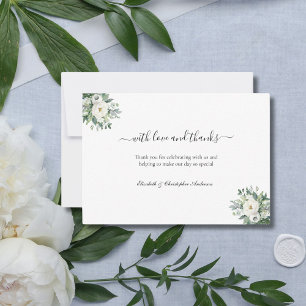 White Floral Greenery With Love and Thanks Wedding Thank You Card