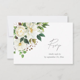 White Floral & Greenery with Meal RSVP Ca Card
