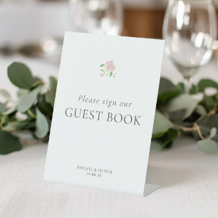 White Floral Guest Book Wedding Table Top Pedestal Sign