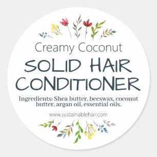 White Floral Handmade Solid Hair Conditioner Bar Classic Round Sticker