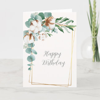 White Floral happy Birthday Card