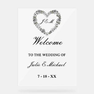 White Floral Heart Wedding Welcome Sign
