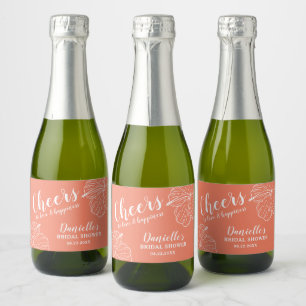 White Floral Hibiscus Mini Peach  Sparkling Wine Label