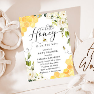 White Floral Honey Bee Baby Shower Invitation