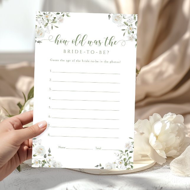 White Floral How Old Bride Bridal Shower Game (Creator Uploaded)