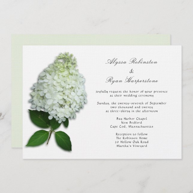 White Floral Hydrangea Wedding Invitations (Front/Back)