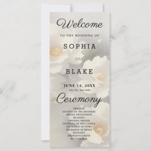 White Floral Ivory and Grey Wedding Program