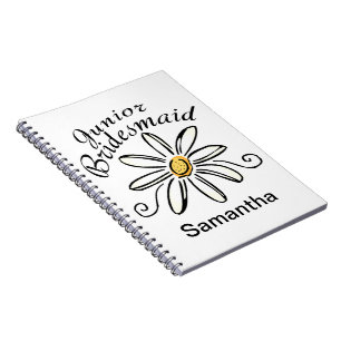 White Floral Junior Bridesmaid Spiral Notebook