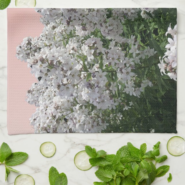 White Floral Kitchen Towel (Folded)