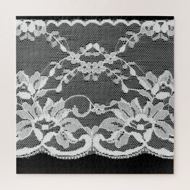 White floral lace: black background. jigsaw puzzle (Vertical)