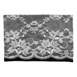 White floral lace: black background. pillowcase