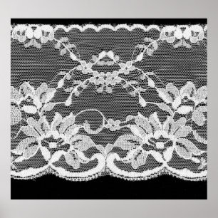 White floral lace: black background. poster