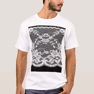 White floral lace: black background. T-Shirt