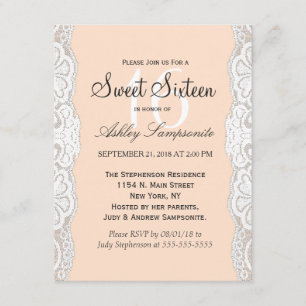 White Floral Lace on Peachy Beige Invitation